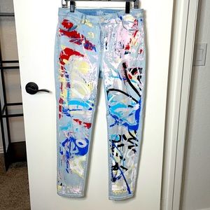 New York & Company Soho Boyfriend Jeans  Painted Accents Size 12